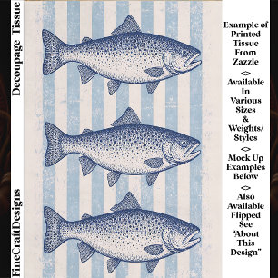 3 stilisierte Forellen, aqua blaue Streifen FM8R D Seidenpapier