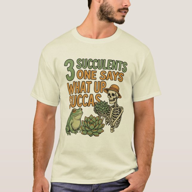 3 Succulents One Says Funny Gardening Frog Retro T-Shirt (Vorderseite)