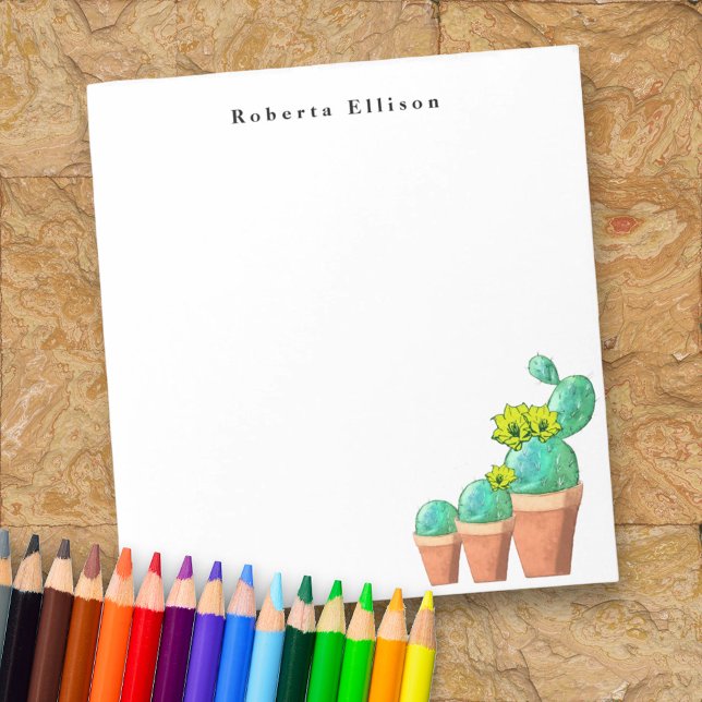 3 Südwestlich gepottete Kaktus Pflanze BlumenCusto Notizblock (cute personalized note pad)