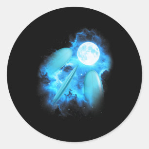 3 Surfbrett Heult den Mond an Farbige Blaue Surfs Runder Aufkleber