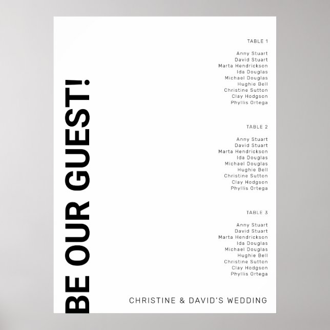 3 Tabelle Einfaches White Wedding Chart Poster (Vorne)
