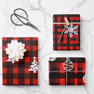 3-teiliges Buffalo-Karo-Weihnachtspapier Geschenkpapier Set