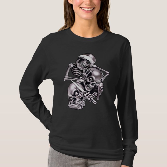 3 Three Skeleton Skeleton Horror Creepy Halloween T-Shirt (Vorderseite)