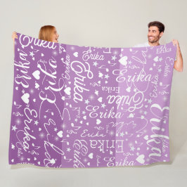 3-Tones of Purple Hearts, Stars and Music Notes Fleecedecke