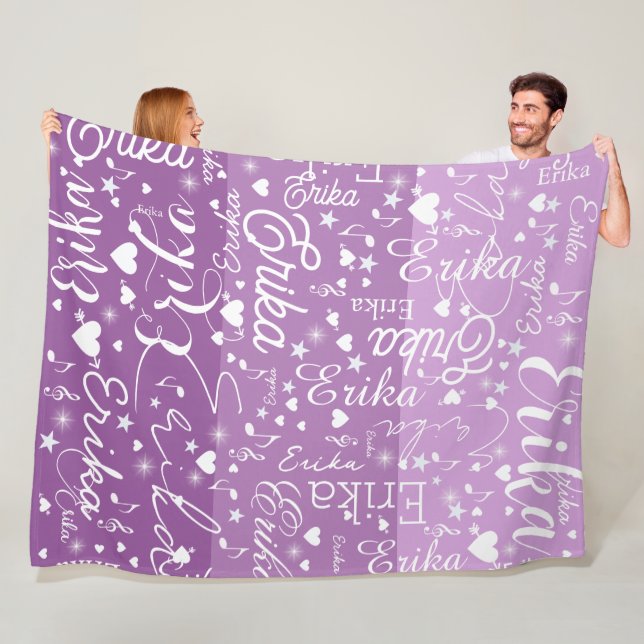 3-Tones of Purple Hearts, Stars and Music Notes  Fleecedecke (Beispiel)