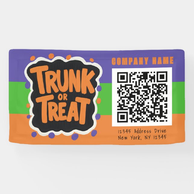 3 Tonne Trunk oder Leckerei Halloween QR Business Banner (Horizontal)