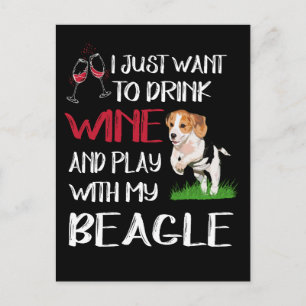 3 Trinken Sie Wein und spielen Sie mit meinem Beag Postkarte
