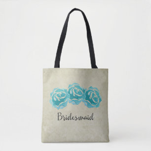 3 Türkisblaue Aquarell-Rosen auf Tan-Damaskus-Brau