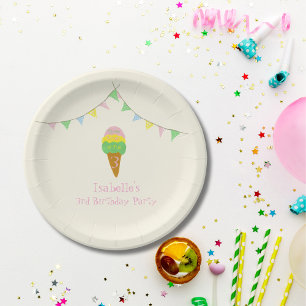 3 Tüten Spaß 3. Geburtstags-Eiscreme-Party  Pappteller