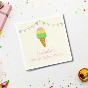 3 Tüten Spaß 3. Geburtstags-Eiscreme-Party  Serviette