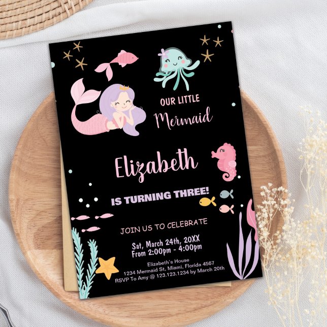 3. Unsere kleine Meerjungfrau zum Geburtstag Einladung (3rd Our Little Mermaid Birthday Invitations)