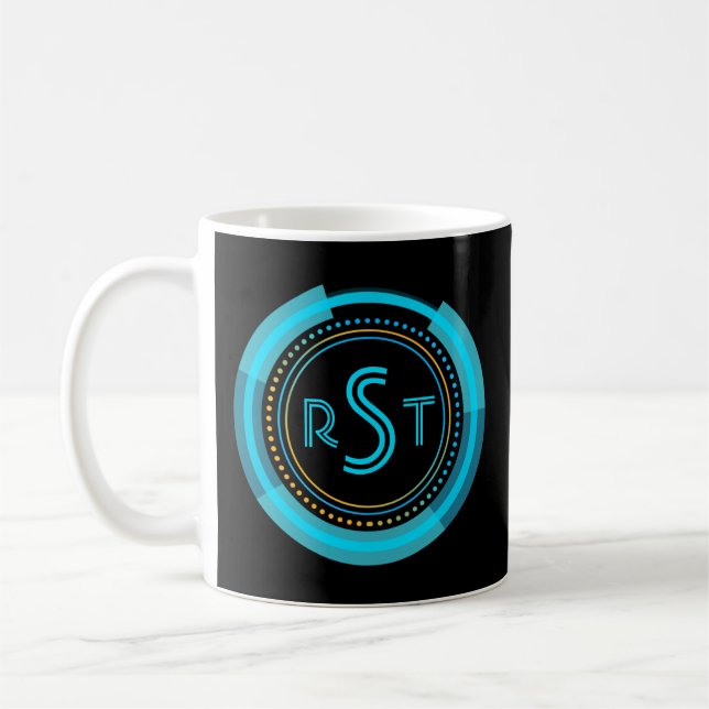 3 Ursprünglicher monogramm Letter Futuristic Tech  Kaffeetasse (Links)