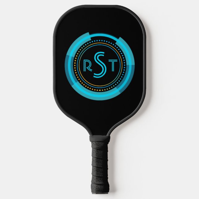 3 Ursprünglicher monogramm Letter Futuristic Tech  Pickleball Schläger (Vorderseite)