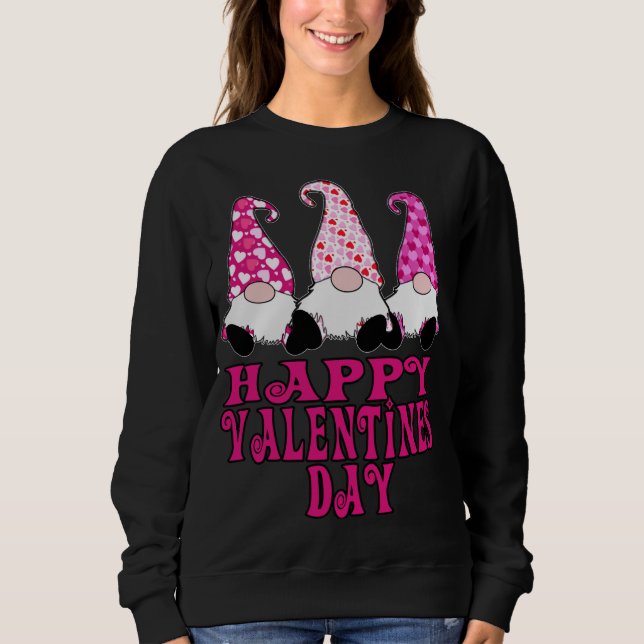 3 Valentine Gnomes Niedlich Hearts Happy Valentine Sweatshirt (Vorderseite)