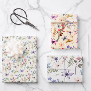 3 Variationen Wildblume nahtlose Muster Geschenkpapier Set