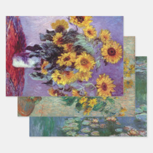 3 verschiedene Blumenbilder von Claude Monet Geschenkpapier Set