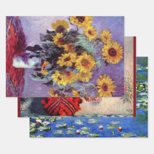 3 verschiedene Blumenbilder von Claude Monet Wrap Geschenkpapier Set