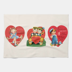 3 verschiedene niedliche Vintage Valentinstag-Herz Geschirrtuch