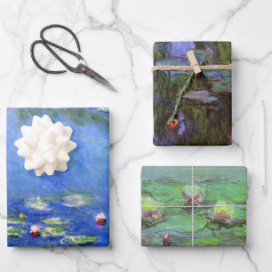 3 verschiedene Seerosen-Blumen von Claude Monet Geschenkpapier Set