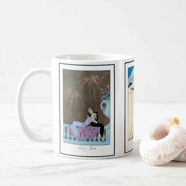 3 verschiedene Vintage Art Deco von George Barbier Kaffeetasse (Mit Donut)