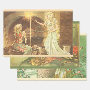 3 verschiedene Vintage Princess Fairy Tales Geschenkpapier Set
