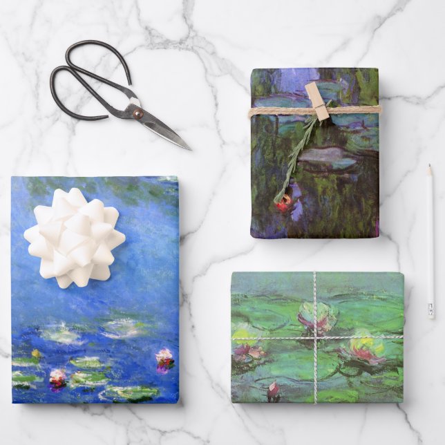3 verschiedene Wasserlilien Blume von Claude Monet Geschenkpapier Set (Vorderseite)