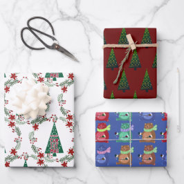 3 Verschiedene Weihnachtswintermuster Geschenkpapier Set