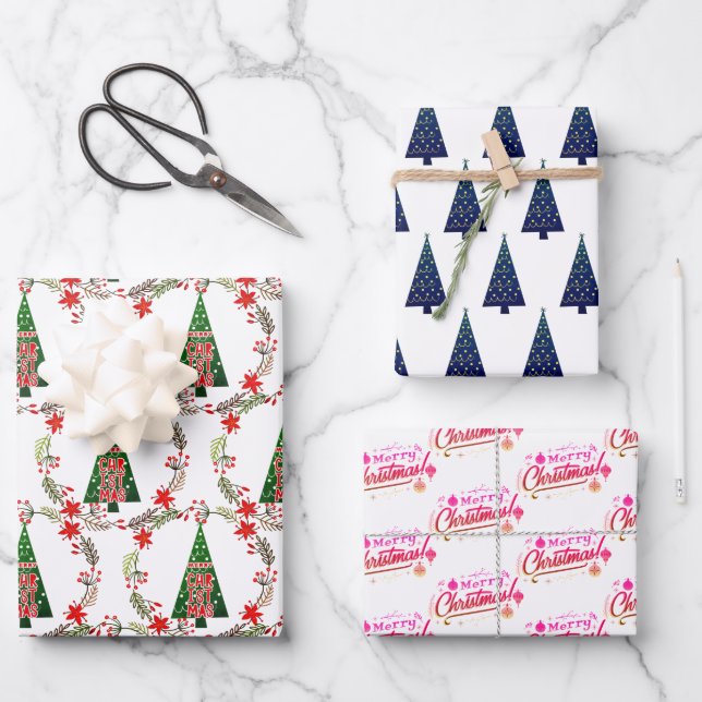 3 Verschiedene Weihnachtswintermuster Geschenkpapier Set (Vorderseite)