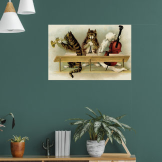 3 Vintage adorable Musikkatzen drucken Poster