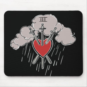 3 von Schwerter Liebe Herz Tarot Illustration Mousepad