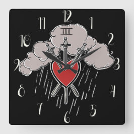 3 von Schwertern Liebe Herz Tarot Illustration Quadratische Wanduhr