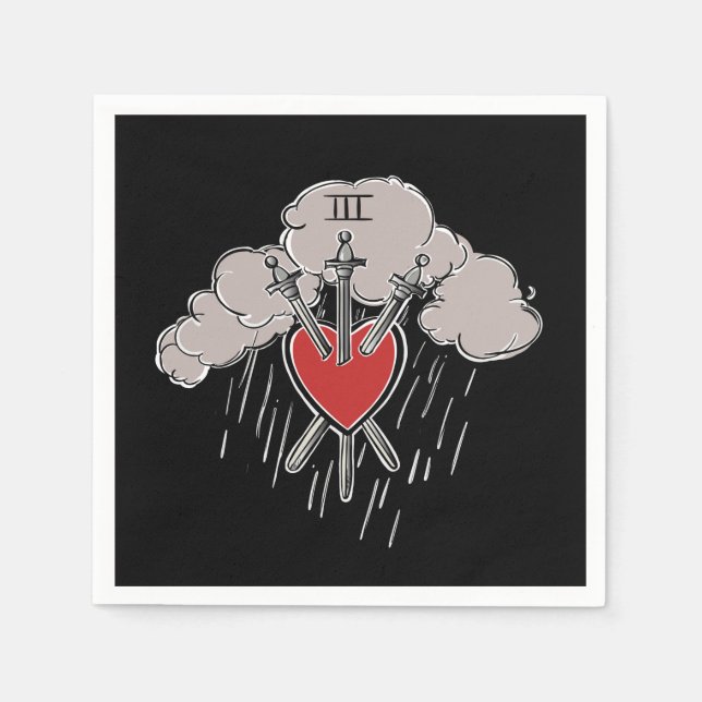 3 von Schwertern Liebe Herzstück Tarot Abbildung D Serviette (Vorderseite)