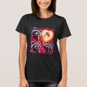 3 Waschbären heulen bei Mond Funny Valentines Paar T-Shirt