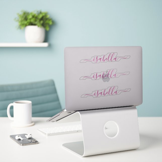 3 wasserdicht Magenta Script Name Window Laptop Aufkleber (Laptop auf Schreibtisch)