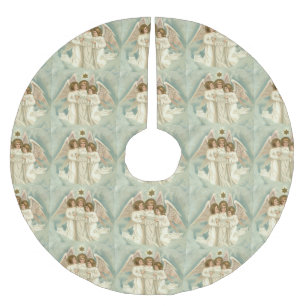 3 Weihnachtsengel und Goldstern-Feiertags-Muster Polyester Weihnachtsbaumdecke