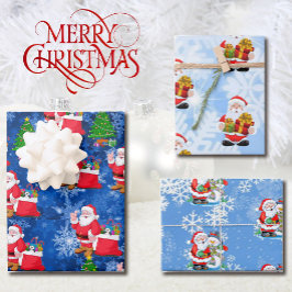 3 Weihnachtsmann mit Schneehintergrund Hübsches Ge Geschenkpapier Set