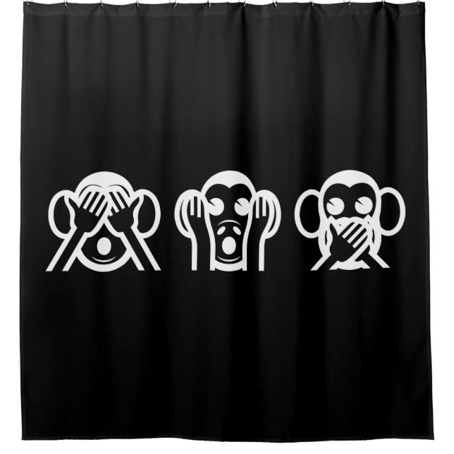 3 Weiße Affen Emoji Duschvorhang (Vorderseite)