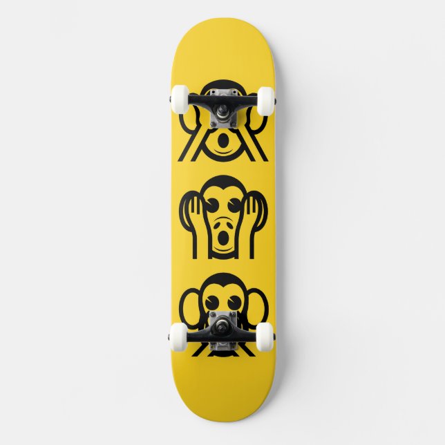 3 Weiße Affen Emoji Skateboard (Vorderseite)