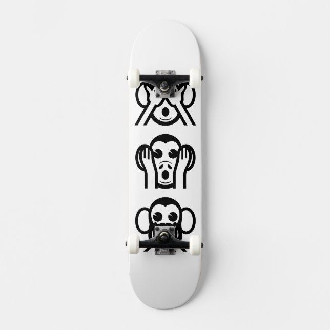 3 Weiße Affen Emoji Skateboard (Vorderseite)