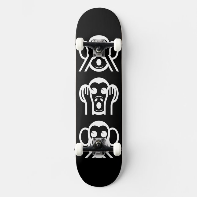 3 Weiße Affen Emoji Skateboard (Vorderseite)