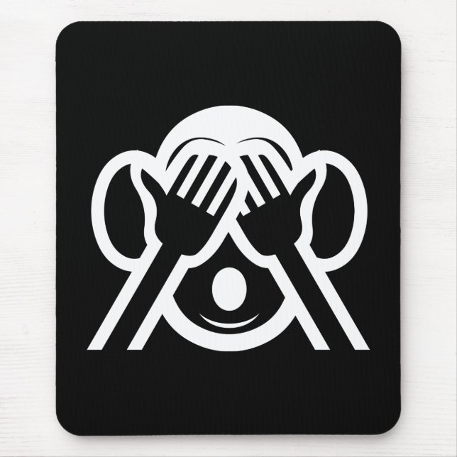 3 Weiße Affen Mizaru 見 ざ Siehe NO Evil Emoji Mousepad (Vorne)