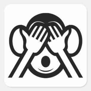 3 Weiße Affen Mizaru 見 ざ Siehe NO Evil Emoji Quadratischer Aufkleber