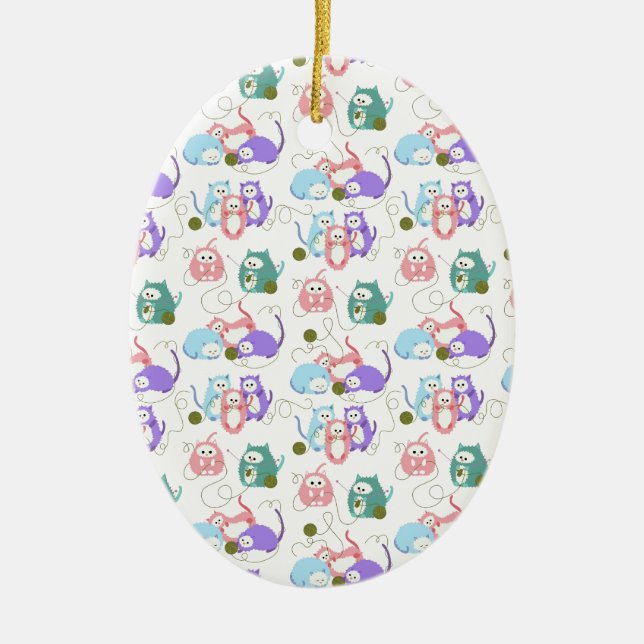 3 wenig Kätzchen-Stricken! Keramik Ornament (Vorne)