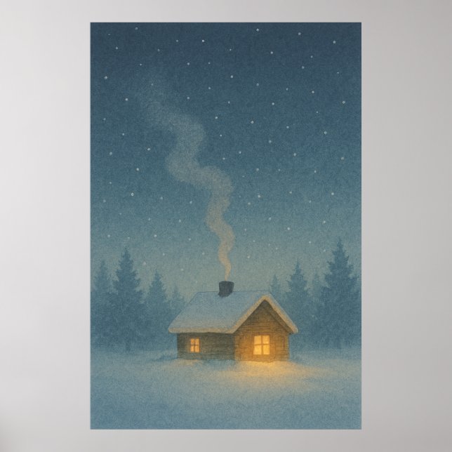 3. Winter, Berghüttenlicht, saisonale Printwerbung Poster (Vorne)