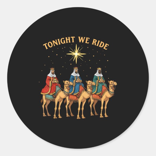3 Wise Men Tonight We Ride Christmas  Runder Aufkleber (Vorderseite)