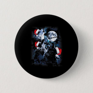 3 Wölfe heulen unter dem Mond Weihnachten Santa Wo Button