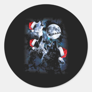 3 Wölfe heulen unter dem Mond Weihnachten Santa Wo Runder Aufkleber