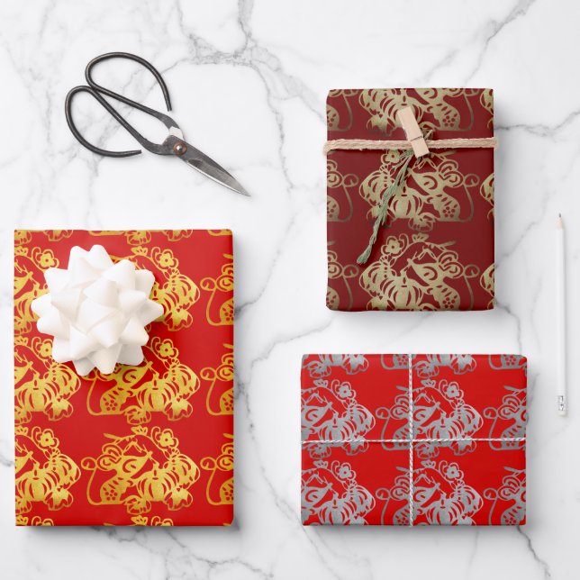 3 WP Chinesischer Papierschnitt Rat mit Frucht Aus Geschenkpapier Set (Vorderseite)