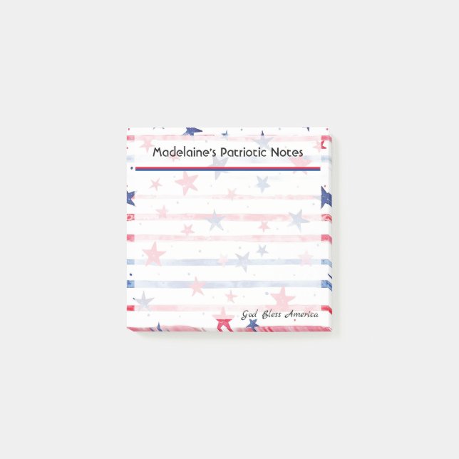 3" x 3" Patrioblau und rot US Flagge Post-it Klebezettel (Vorderseite)
