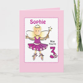 3 Year Old Cute Ballerina Cartoon Pink Birthday   Karte